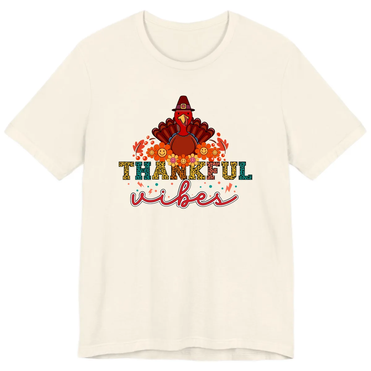 Turkey Vibes Thanksgiving Design Premium T-Shirt in Natural